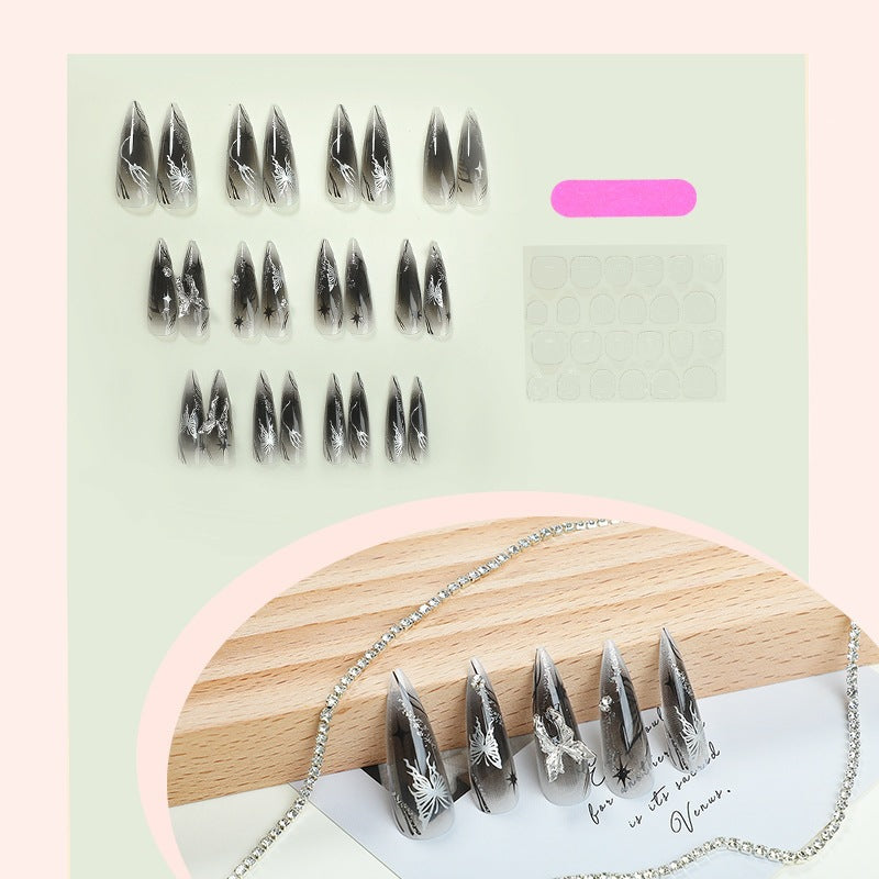 Artificial nail set with elegant, floral design and glitter details Kalsten