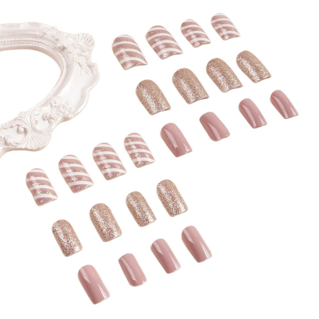 Glamorous Glitter and Striped Press-On Nail Art Kalsten