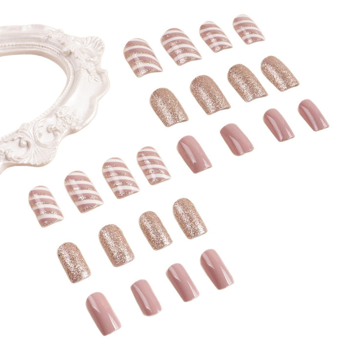 Glamorous Glitter and Striped Press-On Nail Art Kalsten