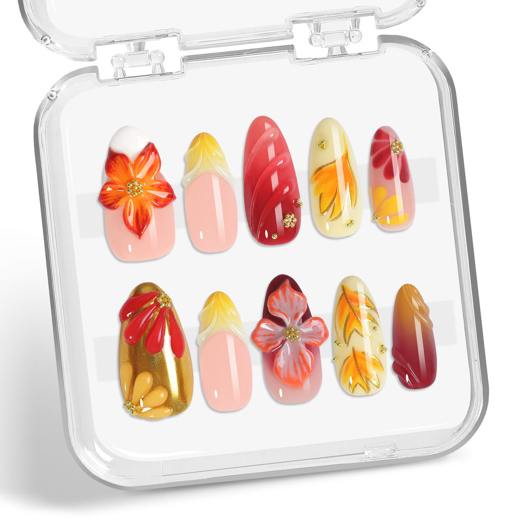 Artificial Nail Set with Floral Designs and Glamorous Decorations Kalsten