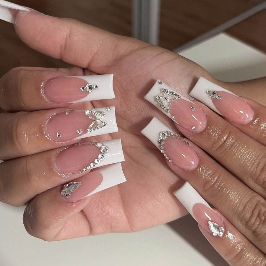 Acrylic nail set with elegant rhinestone and glitter decorations Kalsten