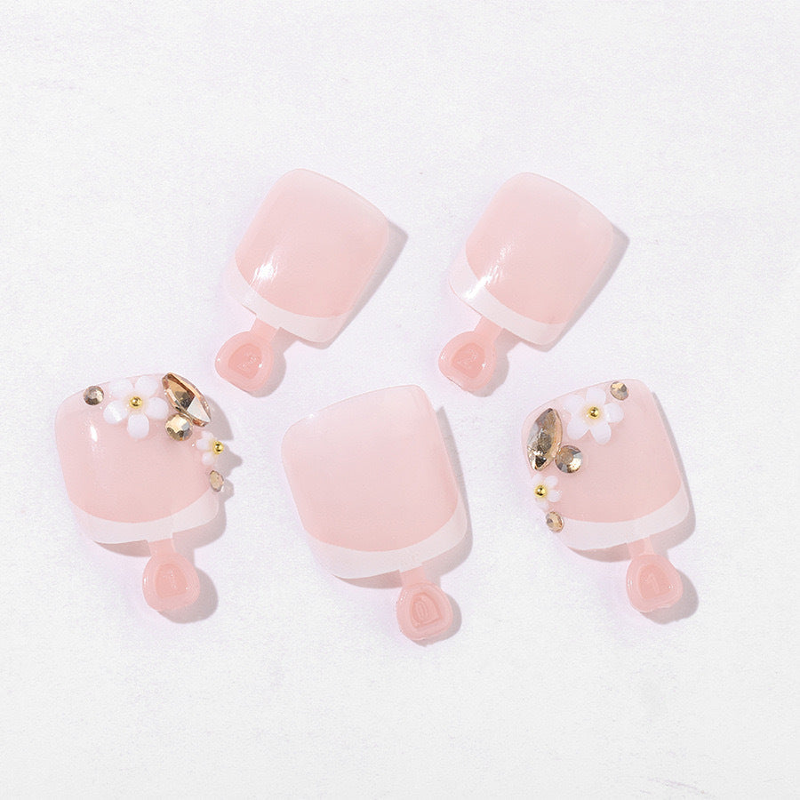 Acrylic nail set with elegant 3D flowers and glitter accents Kalsten