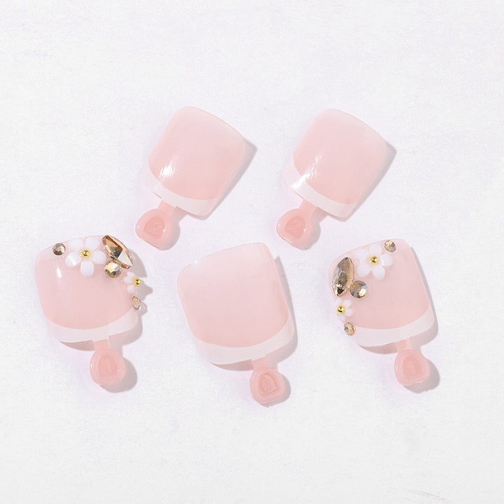 Acrylic nail set with elegant 3D flowers and glitter accents Kalsten
