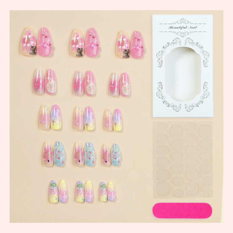 Artistic Press-On Nail Set with Floral and Graphic Designs kalsten