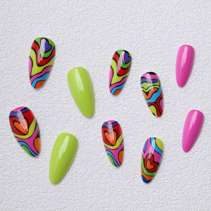 Artistic Heart-Patterned Press-On Nails Kalsten
