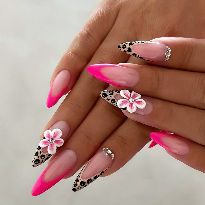 Floral and Leopard Print Press-On Nail Set Kalsten