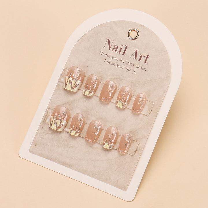 Decorative Press-On Nail Set with Floral and Metallic Accents Kalsten