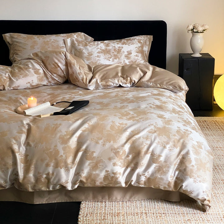 Luxurious satin bedding set with subtle floral jacquard