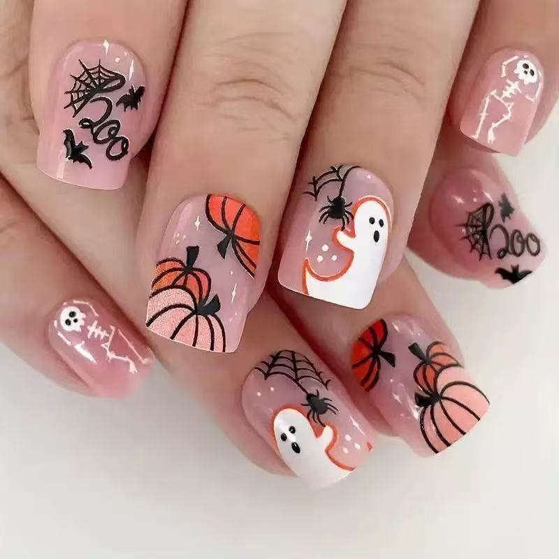 Halloween Artificial Nail Set with Creepy 3D Designs and Spider Decorations Kalsten