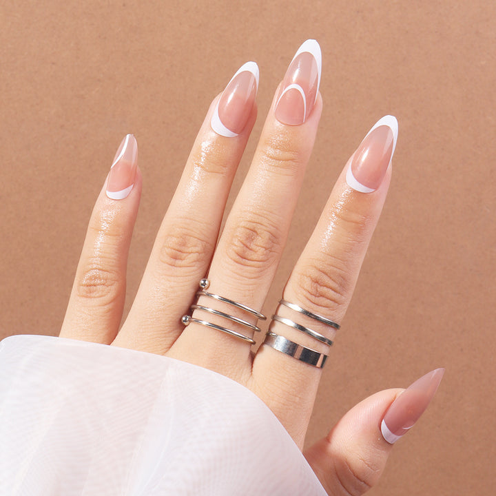 Elegant Stiletto Press-On Nails with Artistic French Tips Kalsten