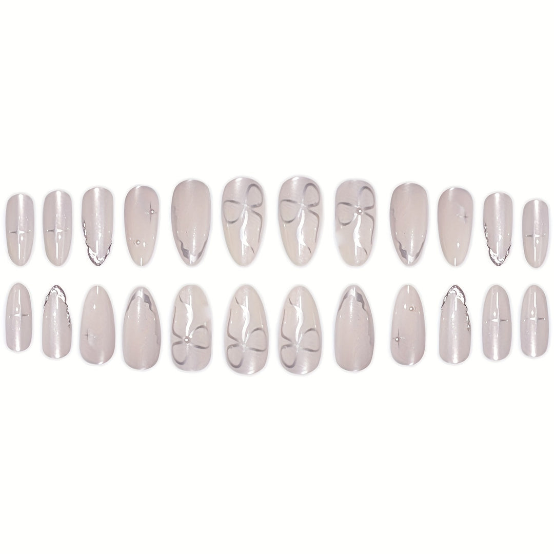 Elegant Press-On Nail Art with Floral Accents Kalsten