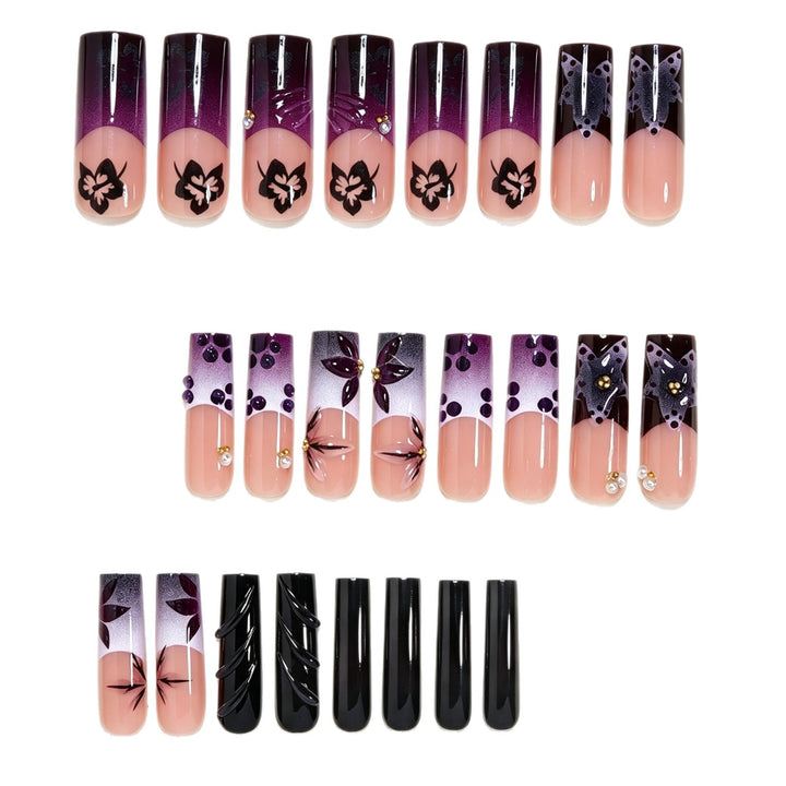 Artistic Long Nail Design with Floral Accents Kalsten