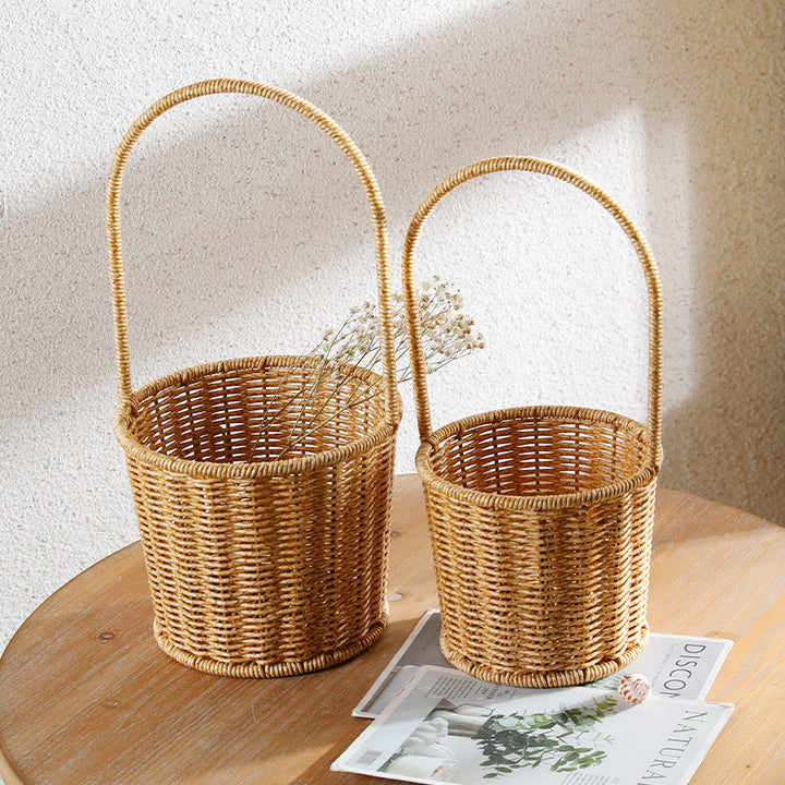 Decorative Woven Storage Basket with Mushroom Emblem Kalsten