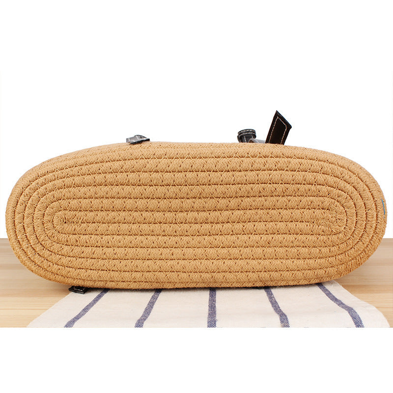 Elegant Beach Bag Made of Woven Natural Material with Stylish Leather Accents Kalsten