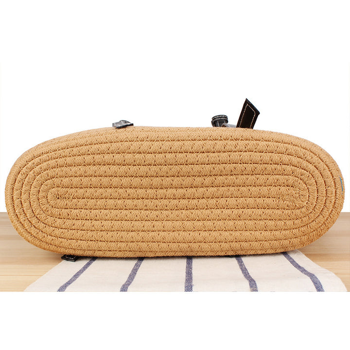 Elegant Beach Bag Made of Woven Natural Material with Stylish Leather Accents Kalsten