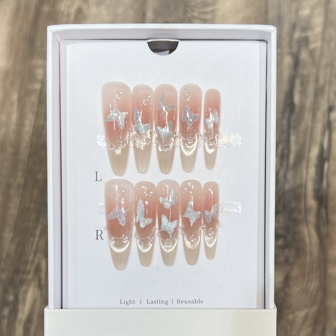 Artistic Stiletto Press-On Nail Set with Butterfly Design Kalsten