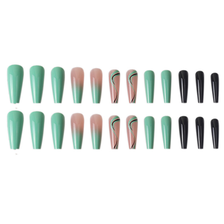 Artistic Press-On Nail Set with Geometric Wave Design Kalsten