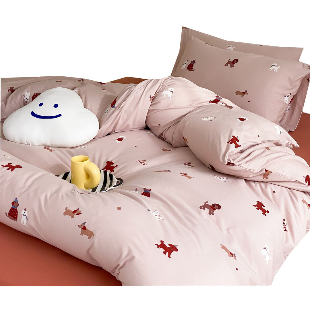 Children's bedding set with playful animal and smile print