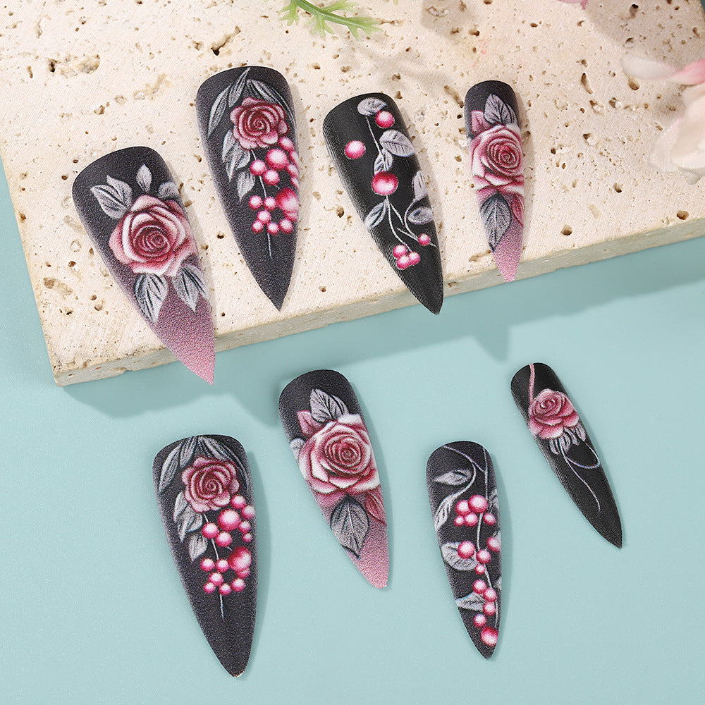Artificial nails with detailed rose design Kalsten