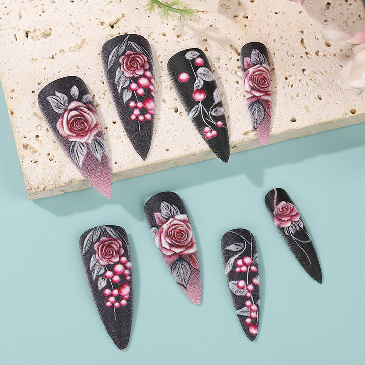 Artificial nails with detailed rose design Kalsten