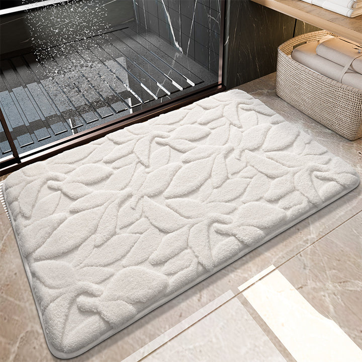 Textured Leaf Design Bathroom Rug Kalsten