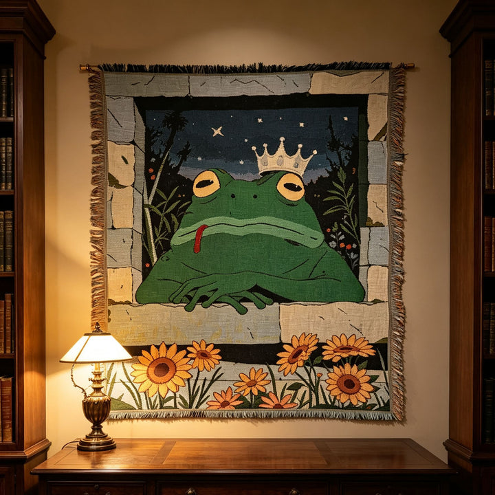 Artistic Frog-Themed Tapestry Throw