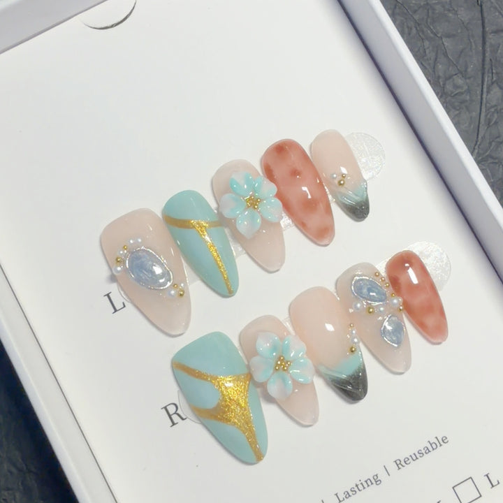 Decorative Floral 3D Press-On Nail Art Set