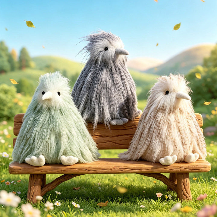 Long-Haired Faux-Fur Decorative Bird Plush Figurine with Soft Beak & Stable Base Kalsten