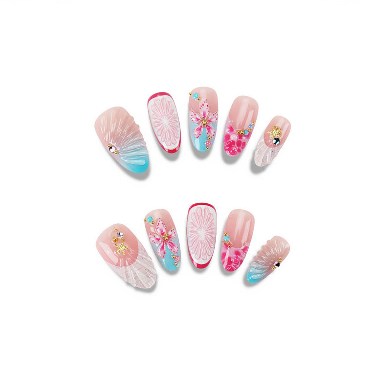 Artistic Floral Press-On Nail Set with 3D Accents Kalsten