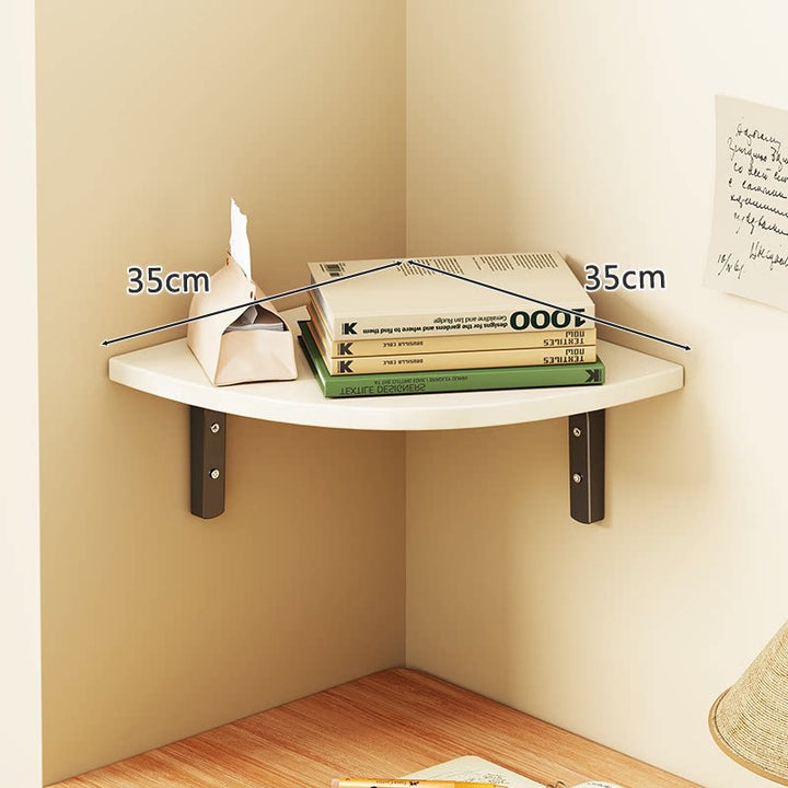 Triangular Floating Corner Shelf with Wood-Effect Surface & Heavy-Duty Metal Brackets