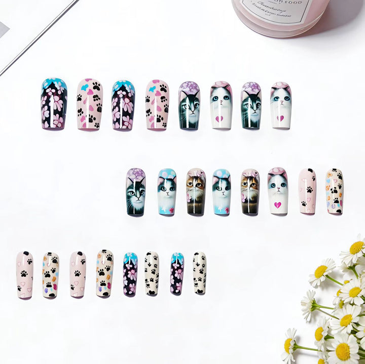 Creative artificial nails with playful cat pattern Kalsten