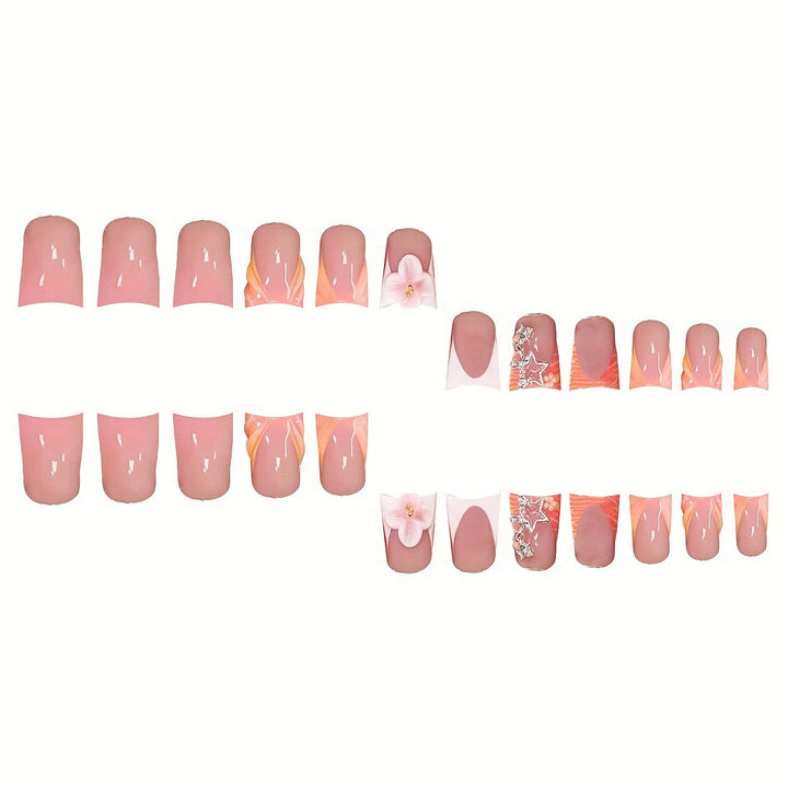 Artistic Press-On Nail Art Set with Floral and Gemstone Accents Kalsten