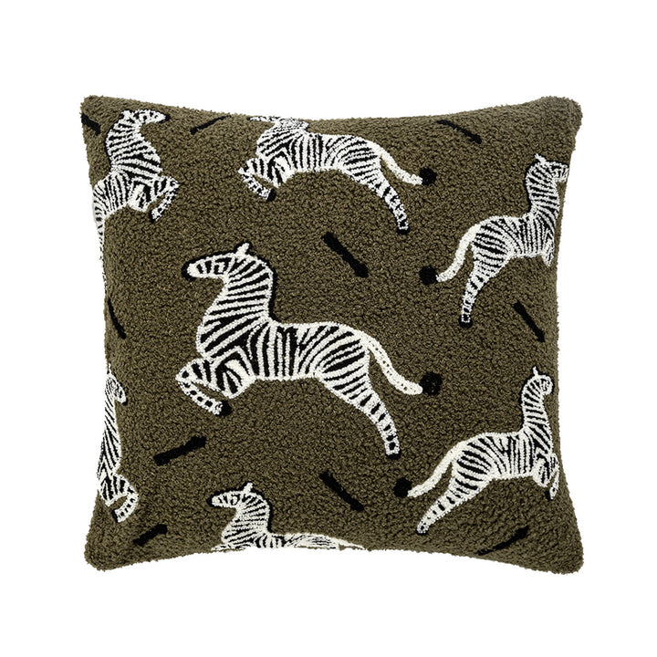 Square decorative cushion cover in teddy bouclé with raised zebra tuft appliqué Kalsten