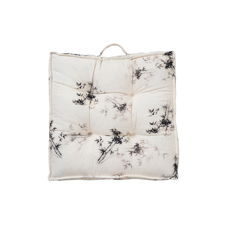 Padded square seat cushion with tufted stitching and fine bamboo print Kalsten