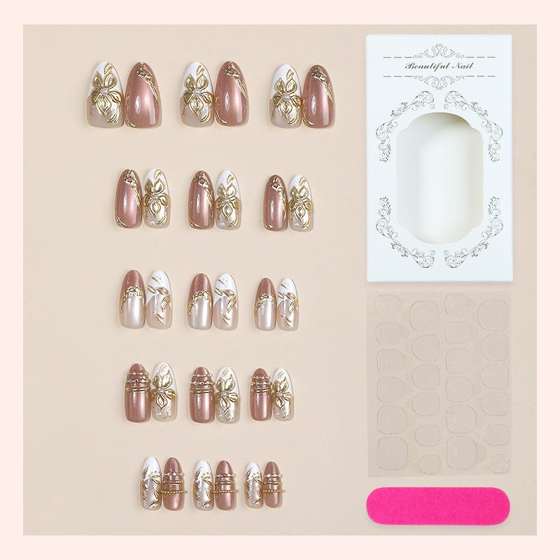 Designer artificial nail set with floral accents and glittering details Kalsten