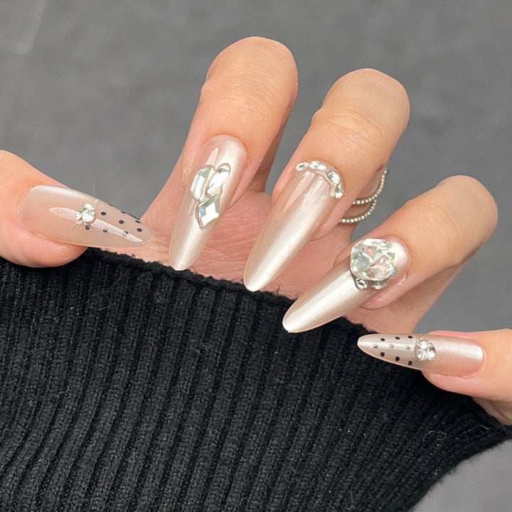 Glamorous Press-On Nail Set with Decorative Gemstone Accents Kalsten