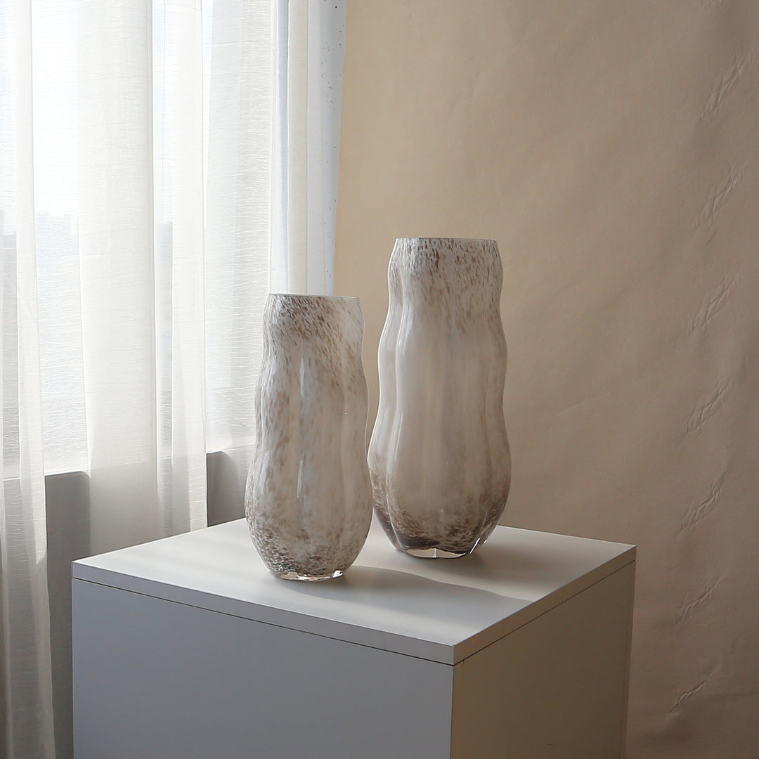 Handblown Textured Decorative Glass Vase with Organic Curved Silhouette Kalsten