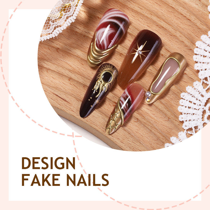 Artificial nail set with elegant gold accents and unique designs Kalsten