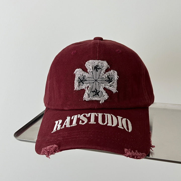 Distressed Cotton Cap with Unique Graphic Design