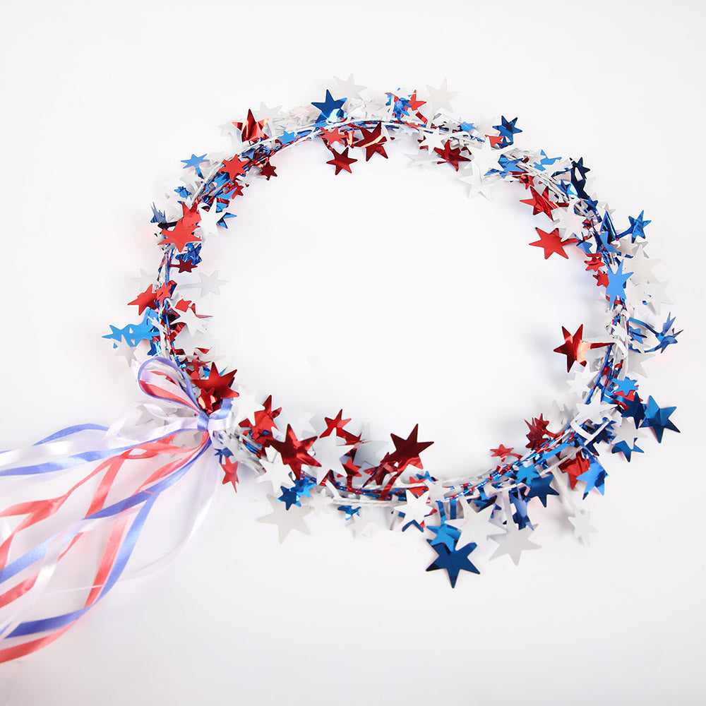 Unisex decorative star garland wreath with metal stars and long ribbons for door and window decoration Kalsten