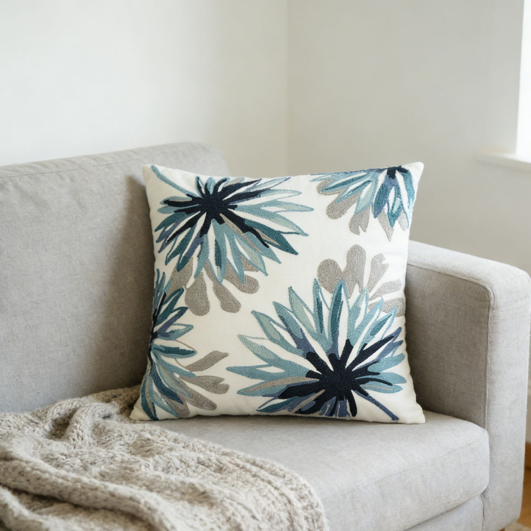 Embroidered Flower Accent Cushion