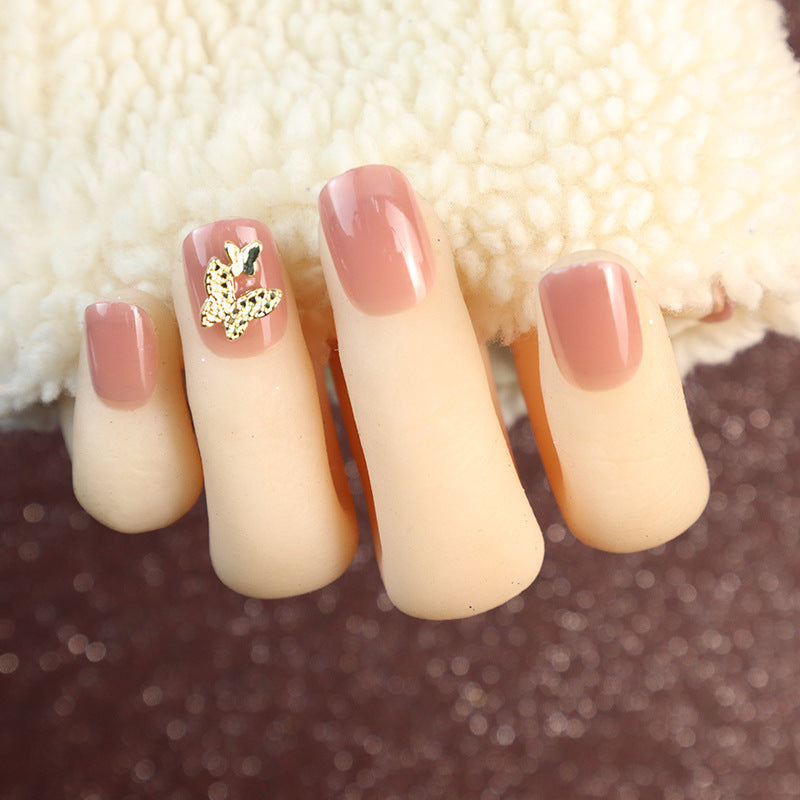 Elegant Press-On Nail Set with Butterfly Accents