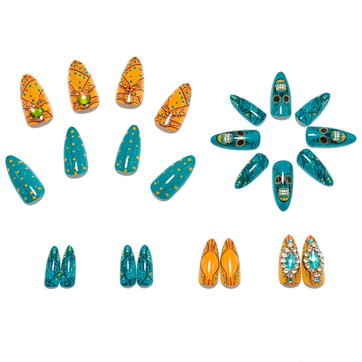 Artificial artificial nails with skull design and glitter embellishments Kalsten