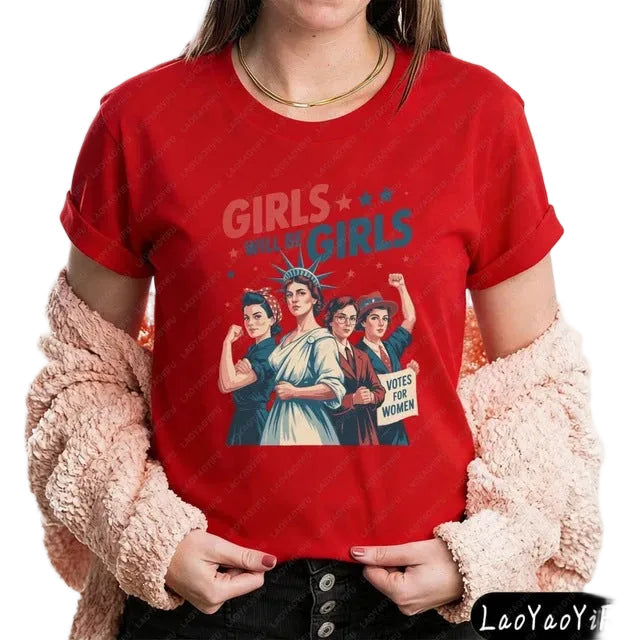 Women's nan vintage-inspired feminist graphic t-shirt with suffragette illustration Kalsten