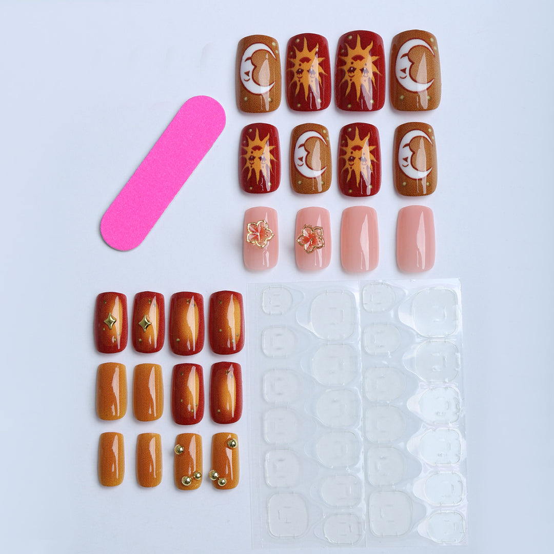 Artificial nails with floral motifs and glitter accents Kalsten