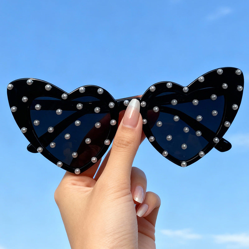 Pearl-Embellished Heart-Shaped Sunglasses Kalsten