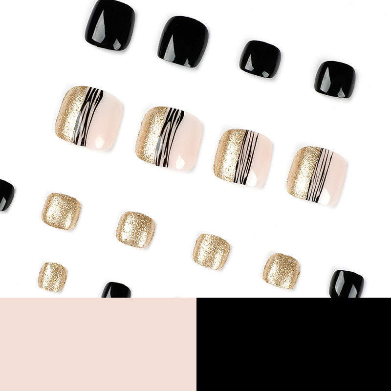 Exquisite toenail art with glitter and stripe design Kalsten
