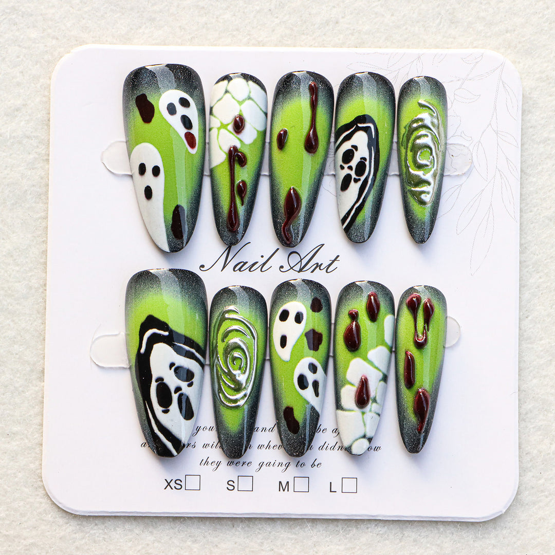 Artistic Press-On Nail Set with Unique Halloween Designs Kalsten