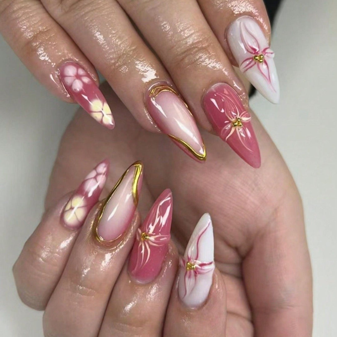 Artistic Floral Press-On Nail Set Kalsten