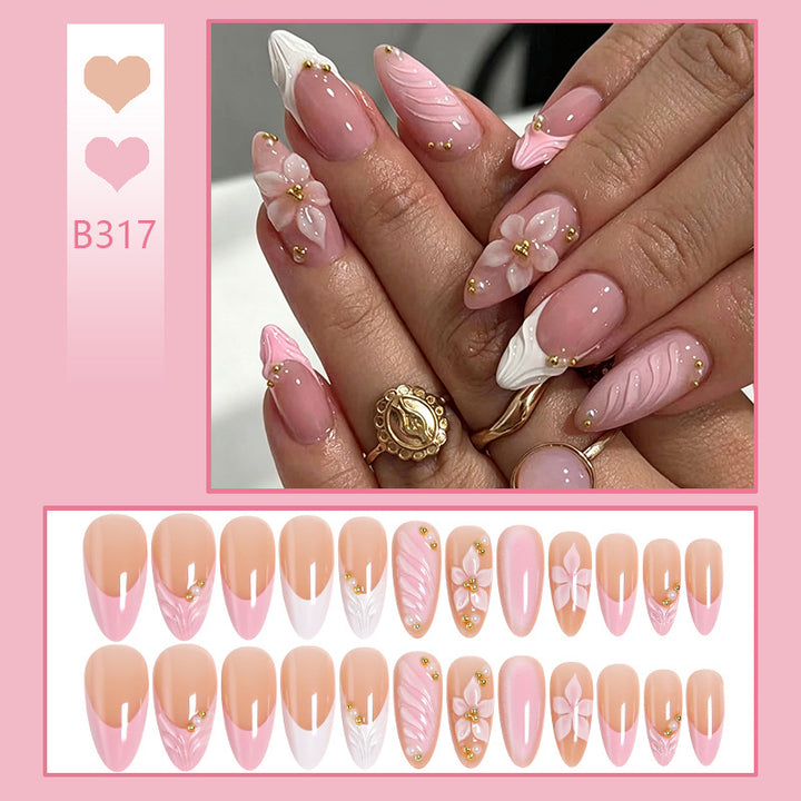 Artificial nail set with filigree floral design and elegant glitter Kalsten